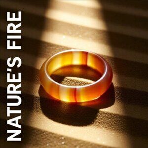 Tropical Juicy Citrus Colors ~ Banded Agate Stone Ring Size 7 ~ Friendship Ring